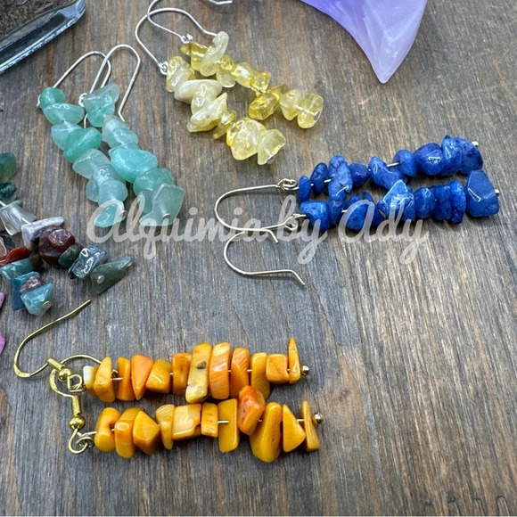 Gemstones colorful dangle bar bohemian earrings/handmade/healing crystals - Picture 3 of 3